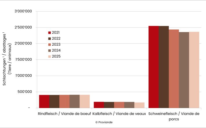 Entwicklung der Schlachtungen 2021 bis 2025