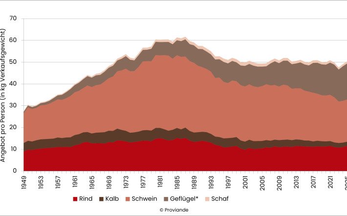 Entwicklung des Angebots pro Person seit 1949